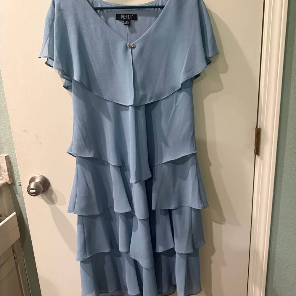 Chiffon Blue High Low Layered Dress